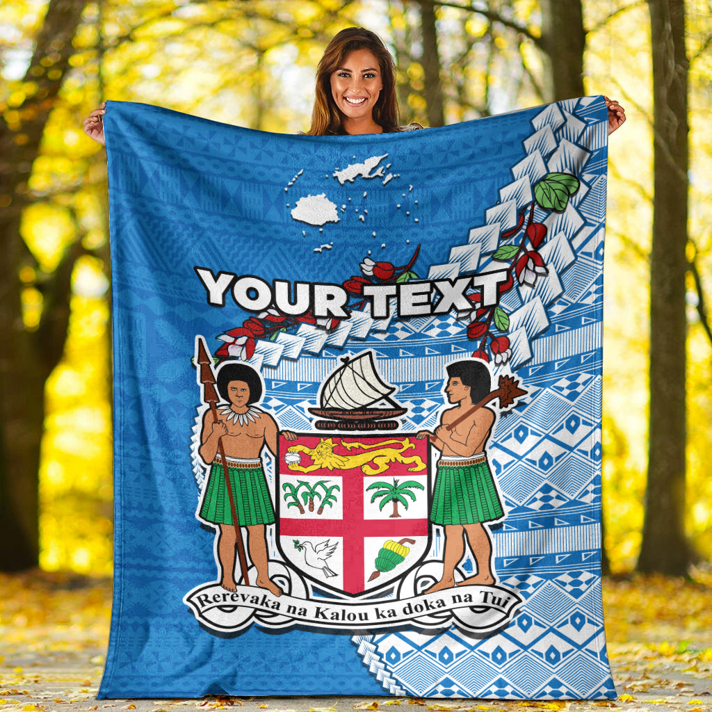 Custom Personalised Fiji Premium Blanket Fijian Drua Mix Tagimaucia Flower Blue Style Ver.01