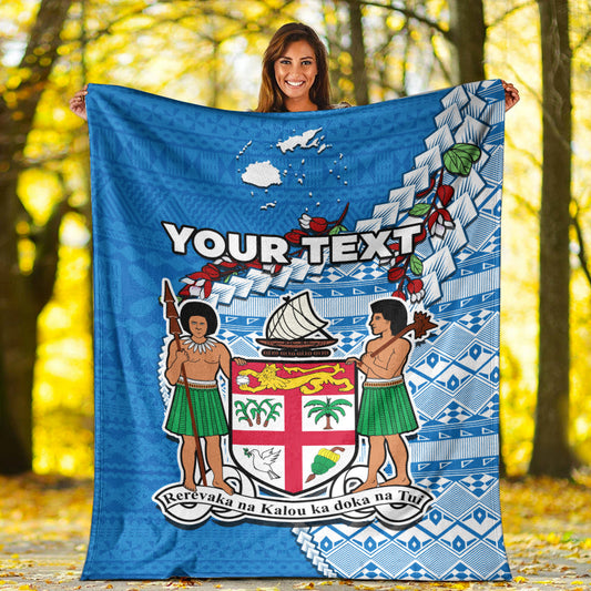 Custom Personalised Fiji Premium Blanket Fijian Drua Mix Tagimaucia Flower Blue Style Ver.01