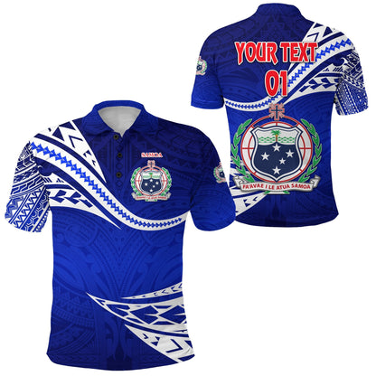 Custom Personalised Manu Samoa Rugby Polo Shirt Unique Version - Blue, Custom Text And Number