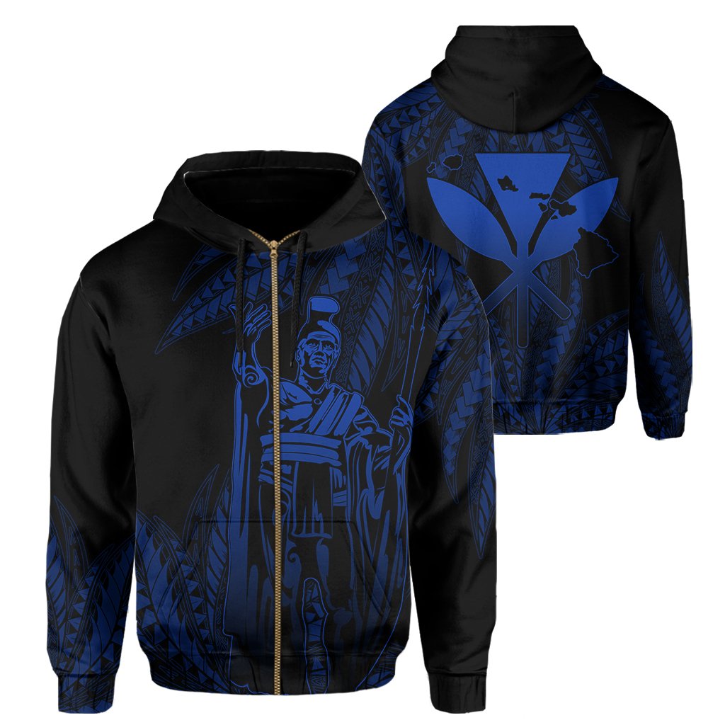 Hawaii King Polynesian Hoodie Zip up Durk Style Blue AH