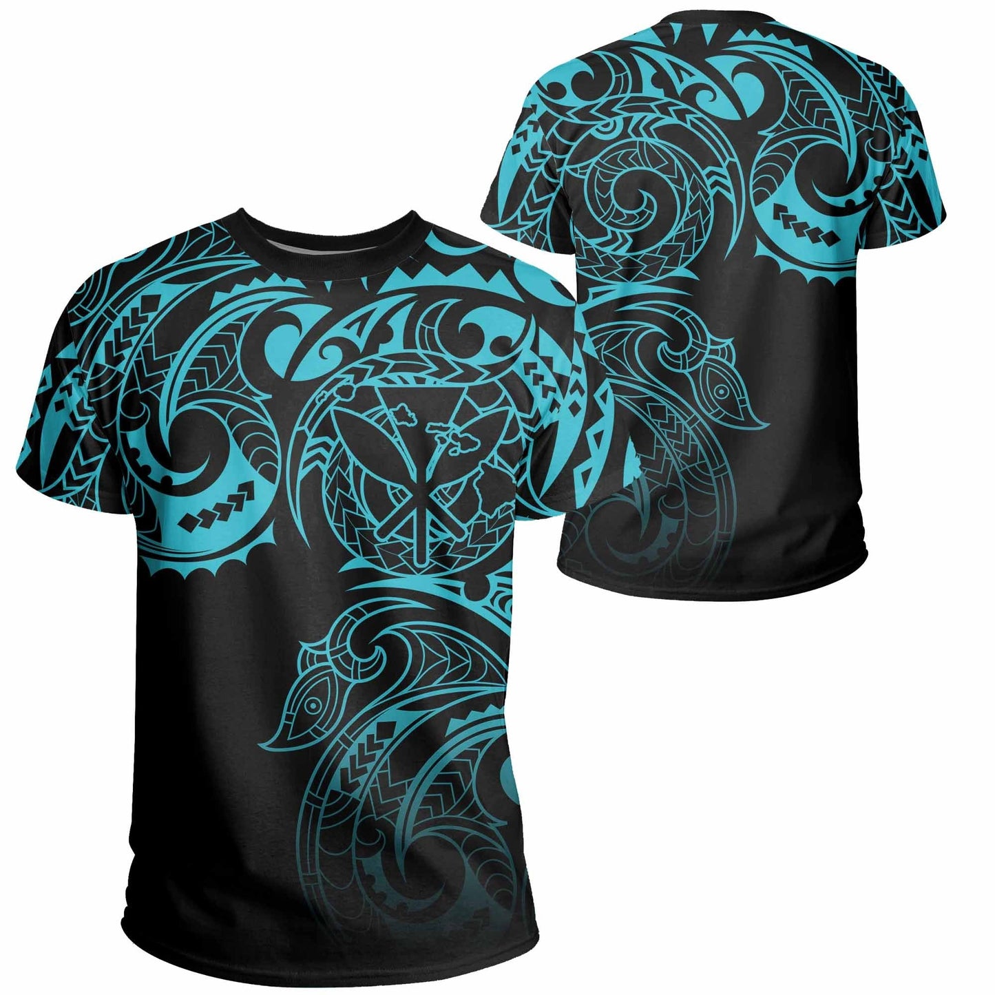Hawaii Kanaka Polynesian Tribal T-Shirt Gradiant Style Blue