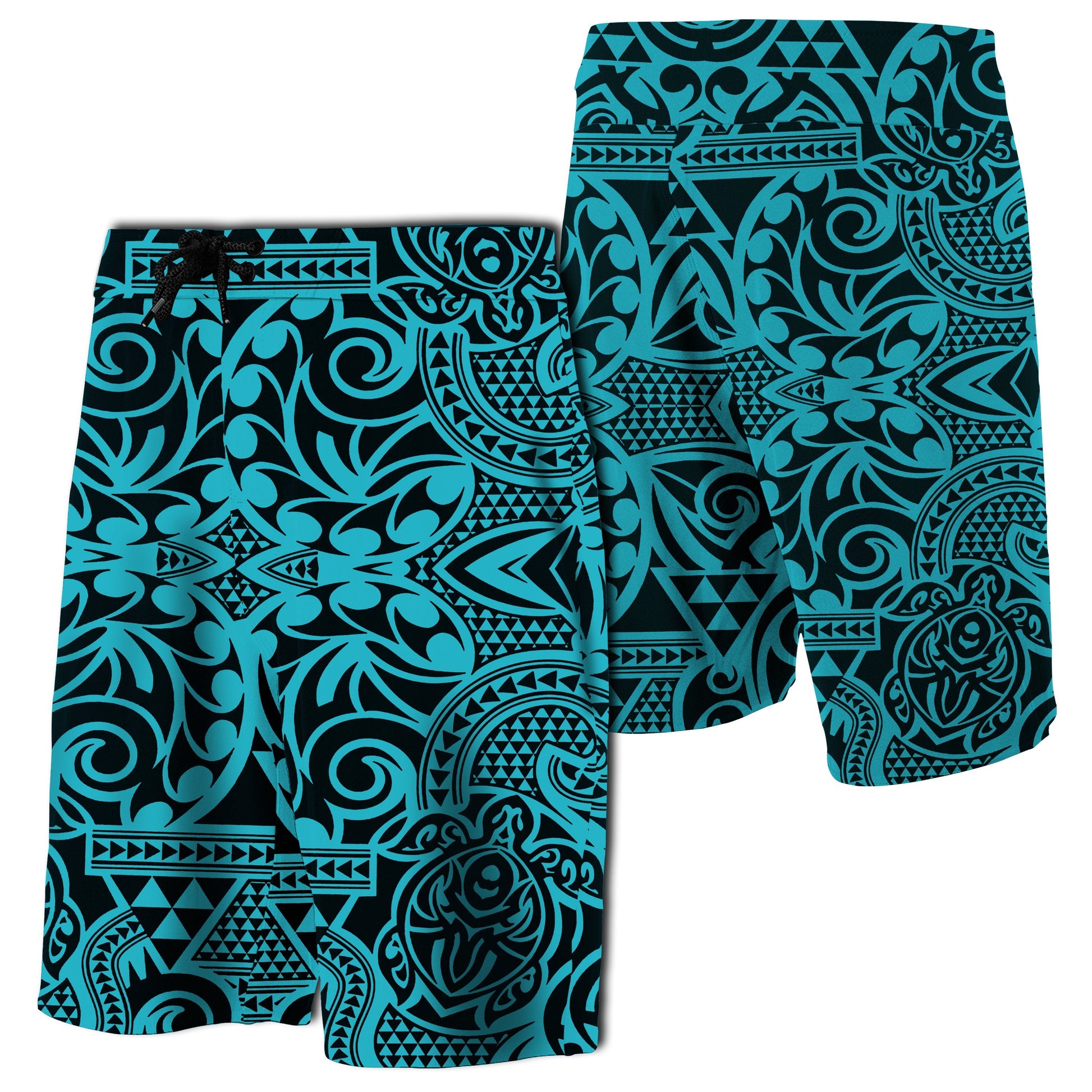 Hawaii Polynesian Tribal Turtle Board Shorts Blue