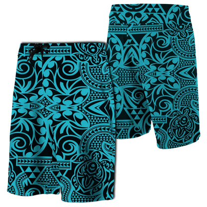 Hawaii Polynesian Tribal Turtle Board Shorts Blue