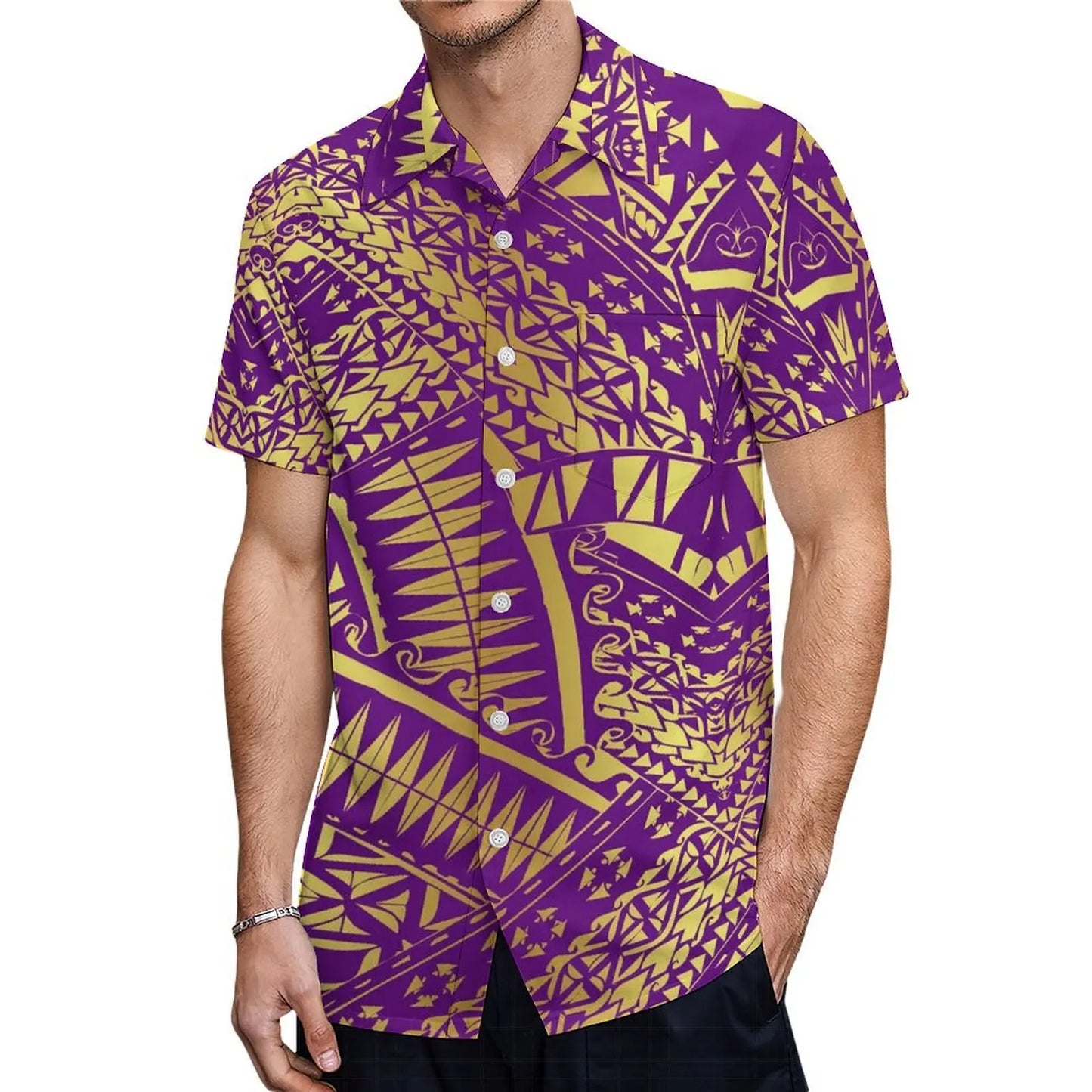 Purple Party Matching Outfit For Couple Clothing Tropical Fishtail Dress And Hawaiian Shirt