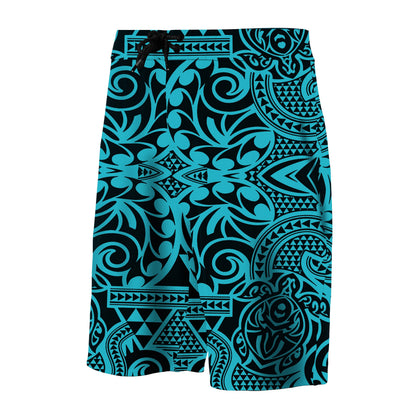 Hawaii Polynesian Tribal Turtle Board Shorts Blue