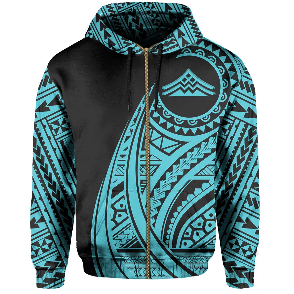 Hawaii Mauna Kea Polynesian Zip Up Hoodie Tatoo Style Blue