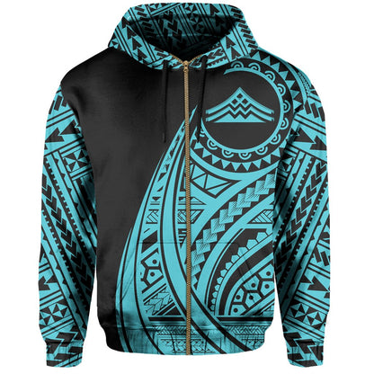 Hawaii Mauna Kea Polynesian Zip Up Hoodie Tatoo Style Blue