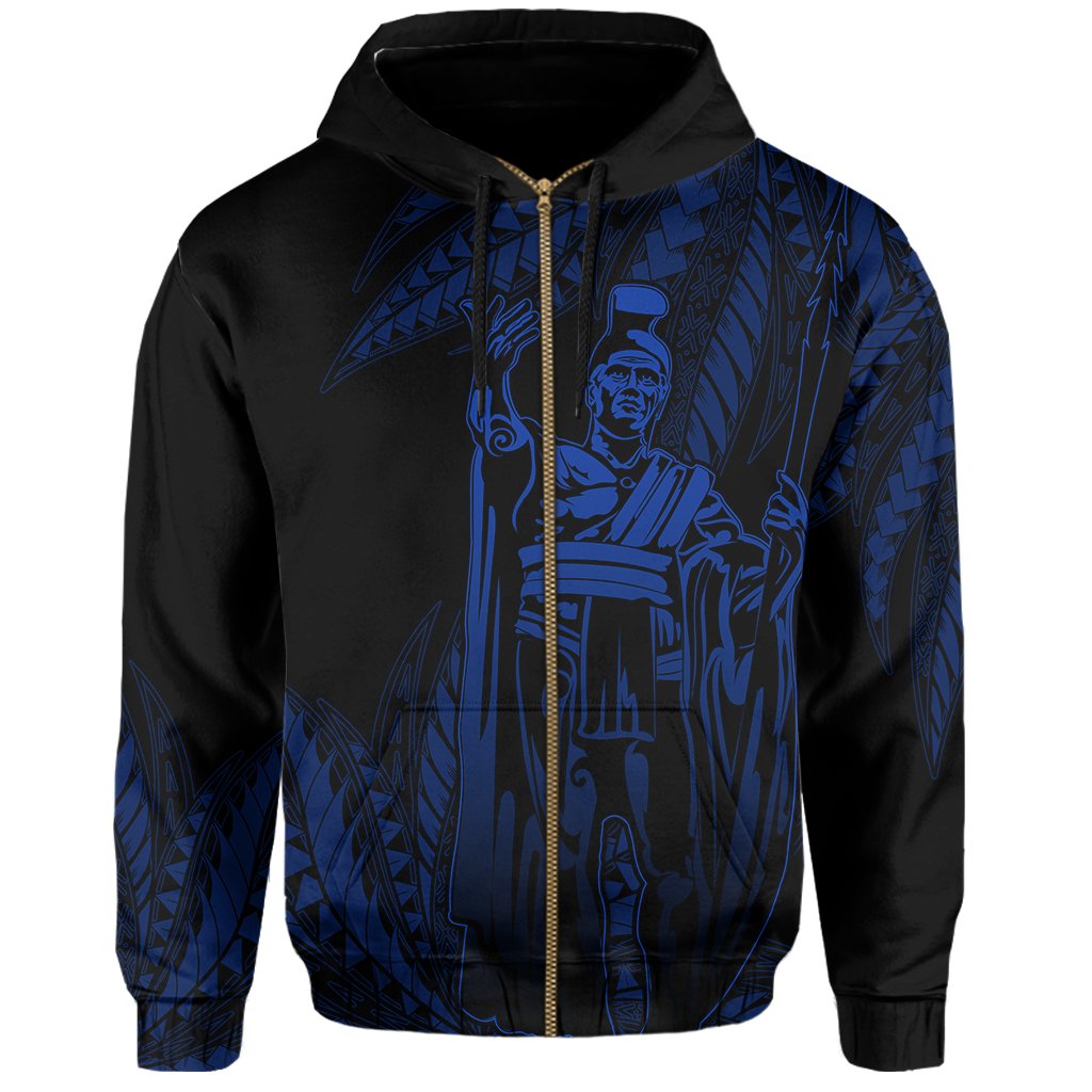 Hawaii King Polynesian Hoodie Zip up Durk Style Blue AH