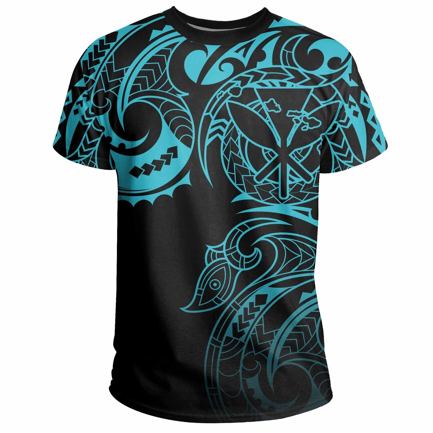 Hawaii Kanaka Polynesian Tribal T-Shirt Gradiant Style Blue