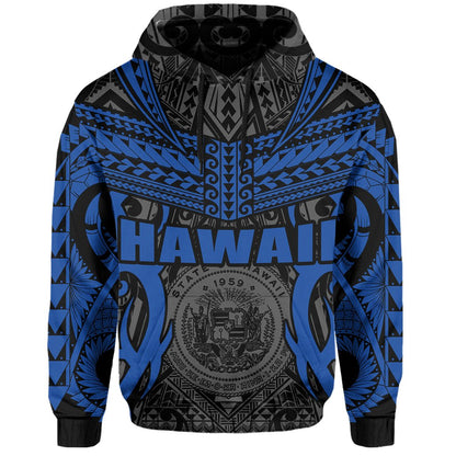 Hawaii Polynesian Tribal Coat Of Arms Hoodie AH Blue Mark Style