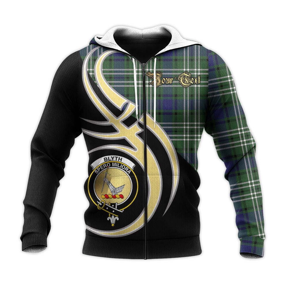 Printivon Blyth Clan Believe In Me Crest Tartan Knitted Hoodie Custom Your Text