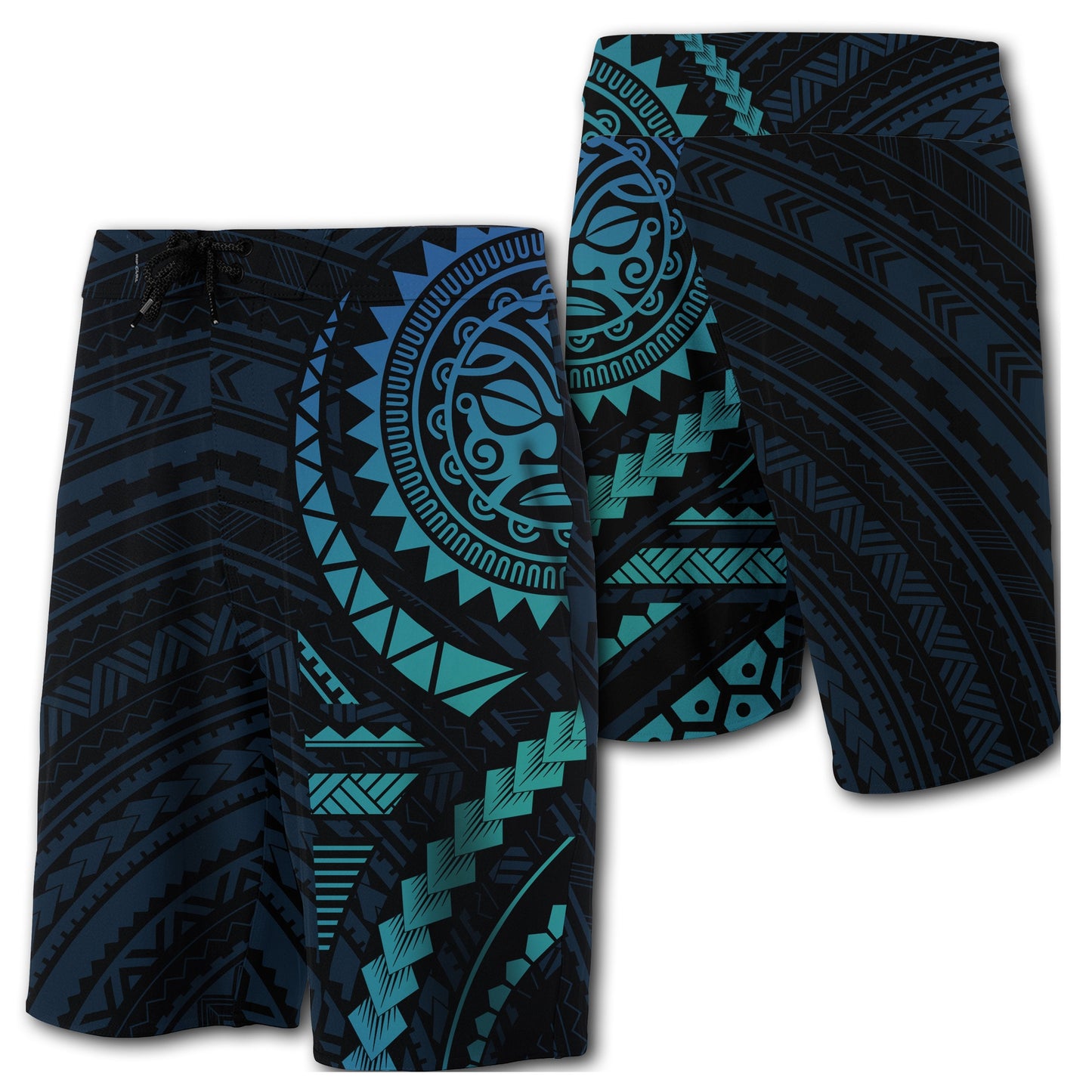 Hawaii Polynesian - Board Shorts - Blue - Haka Style
