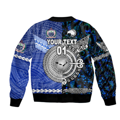 (Custom Personalised) Samoa And New Zealand Bomber Jacket Together Blue