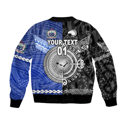 (Custom Personalised) Samoa And New Zealand Bomber Jacket Together Black