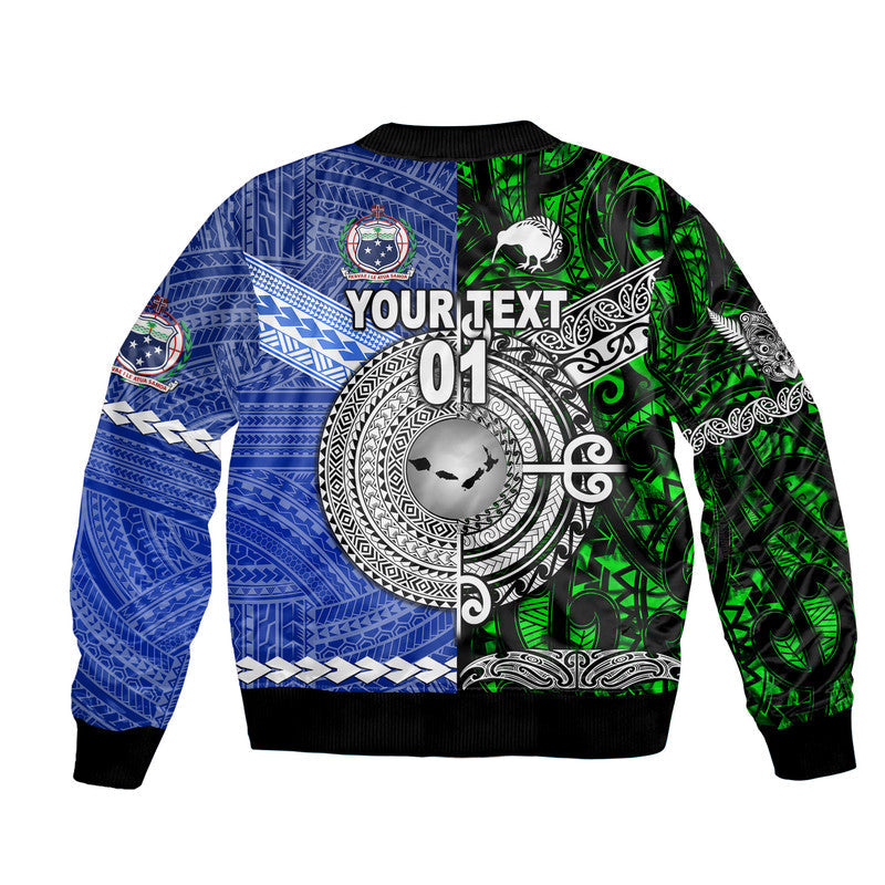 (Custom Personalised) Samoa And New Zealand Bomber Jacket Together Green