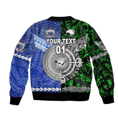 (Custom Personalised) Samoa And New Zealand Bomber Jacket Together Green