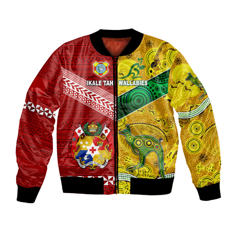 Tonga Ikale Tahi Ngatu And Australia Wallabies Aboriginal Bomber Jacket Rugby Together