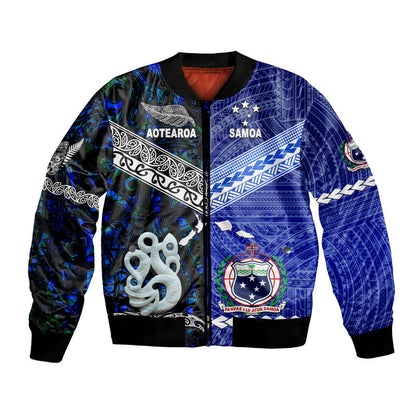 (Custom Personalised) Samoa And New Zealand Bomber Jacket Together Blue