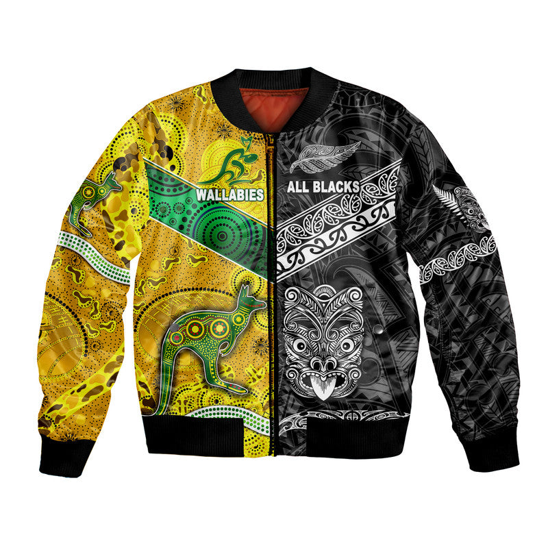 New Zealand Maori All Black And Australia Wallabies Aboriginal Bomber Jacket Rugby Together