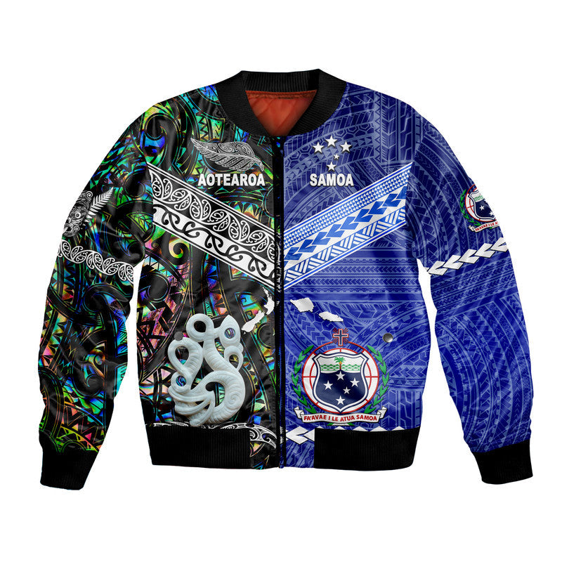 Samoa And New Zealand Bomber Jacket Together Paua Shell