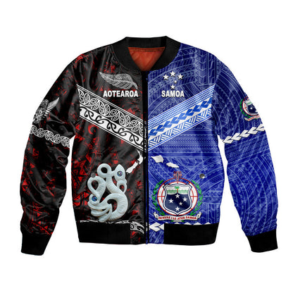 (Custom Personalised) Samoa And New Zealand Bomber Jacket Together Red