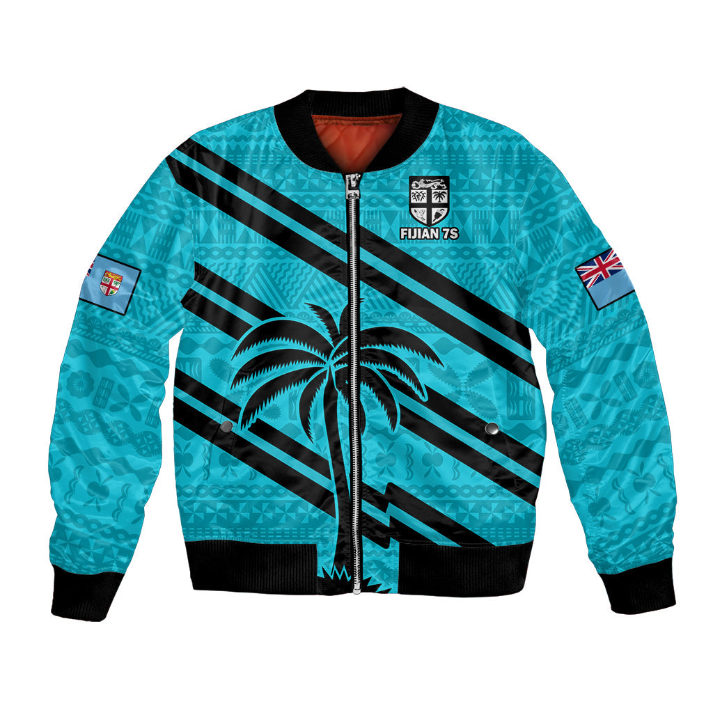 Fiji Rugby Tapa Pattern Fijian 7s Cyan Bomber Jacket