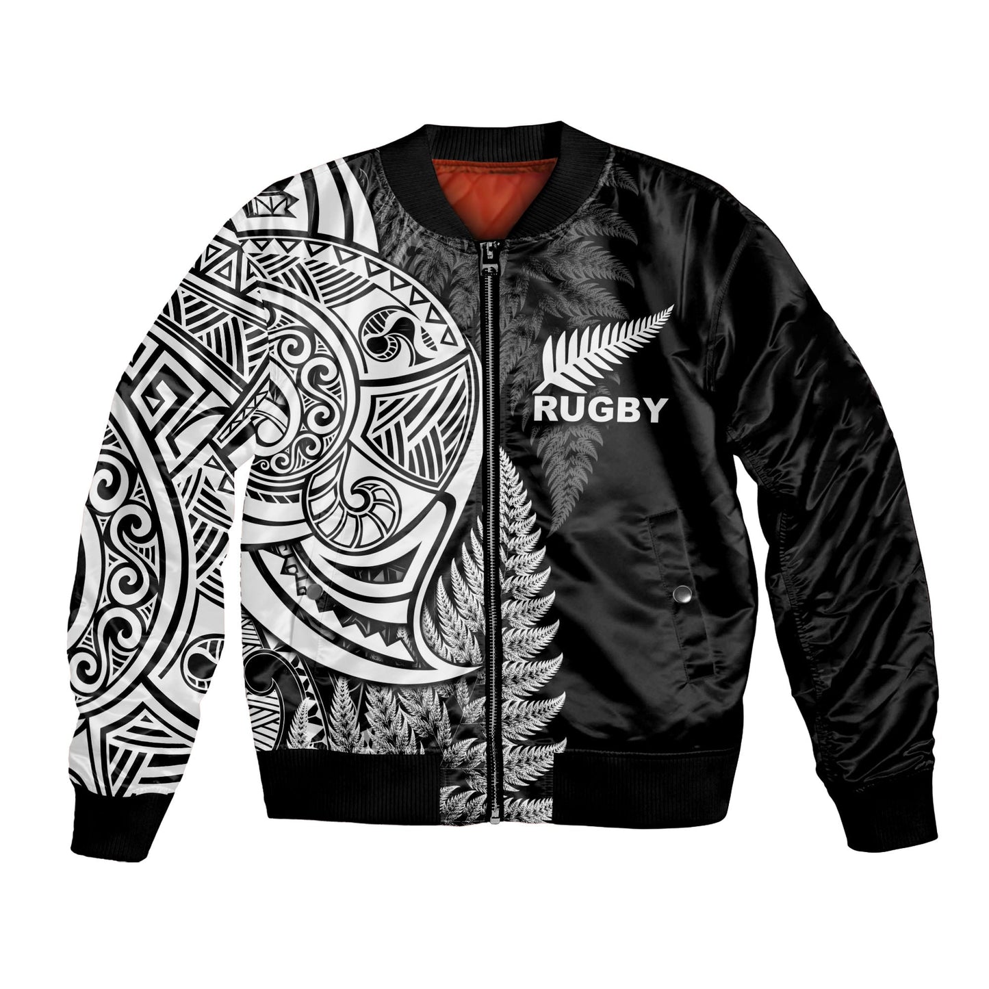Maori Rugby Bomber Jacket Tattoo Mix Fern Leaf