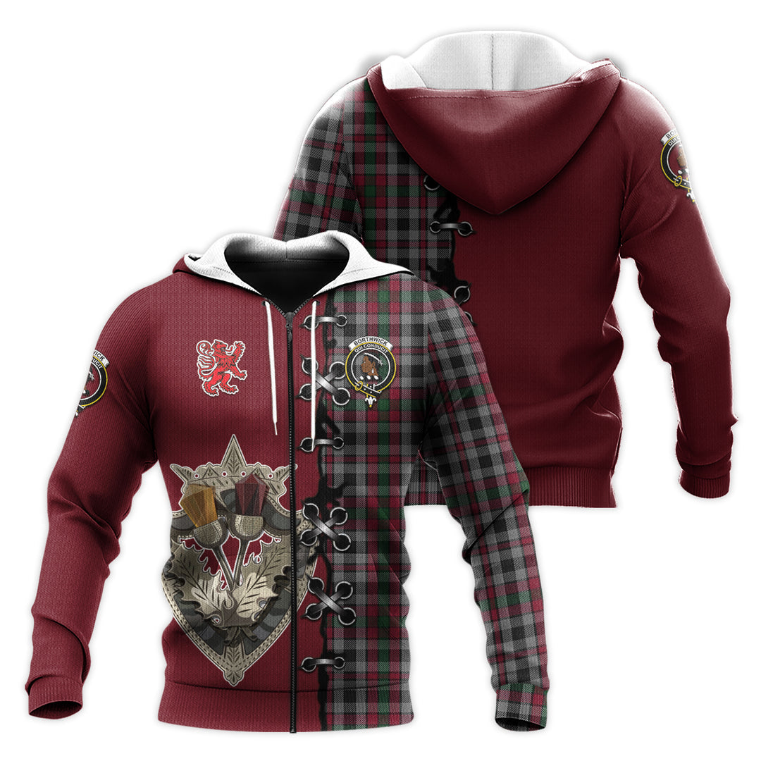 Printivon Borthwick Tartan Hoodie Lion Rampant And Celtic Thistle Style