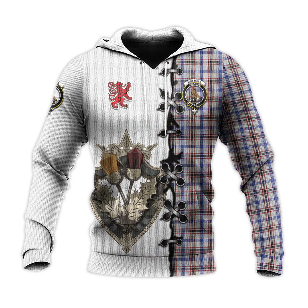 Printivon Boswell Tartan Hoodie Lion Rampant And Celtic Thistle Style