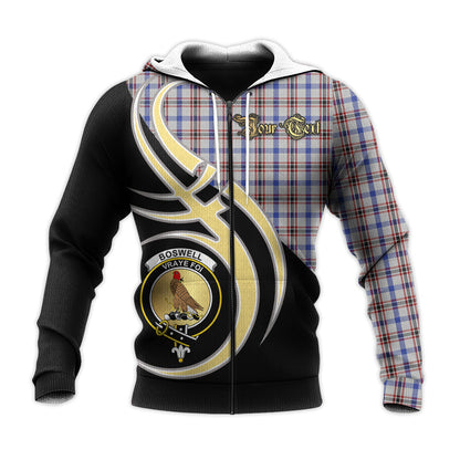 Printivon Boswell Clan Believe In Me Crest Tartan Knitted Hoodie Custom Your Text