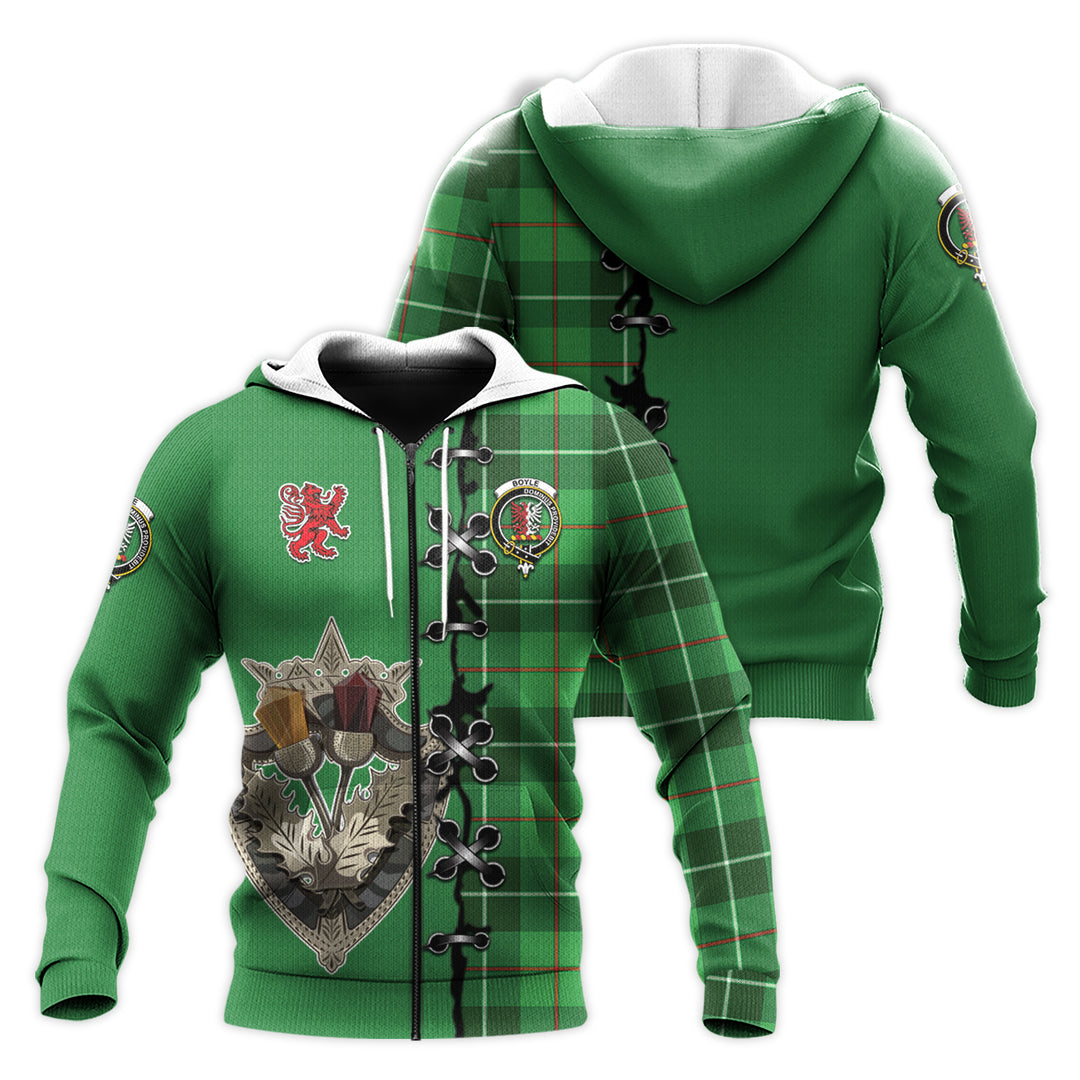 Printivon Boyle Tartan Hoodie Lion Rampant And Celtic Thistle Style