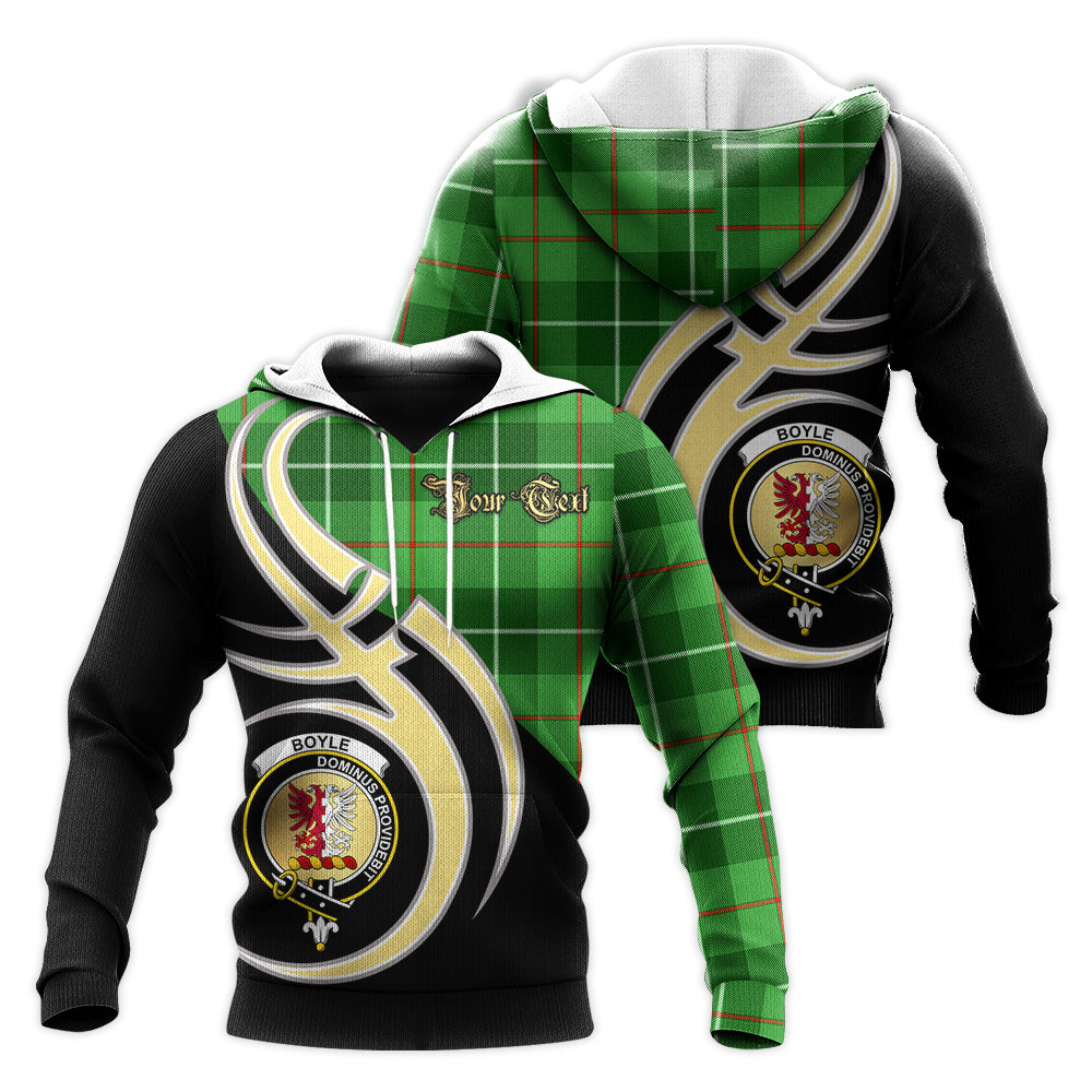 Printivon Boyle Clan Believe In Me Crest Tartan Knitted Hoodie Custom Your Text