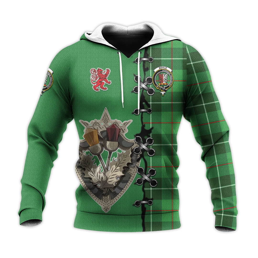 Printivon Boyle Tartan Hoodie Lion Rampant And Celtic Thistle Style