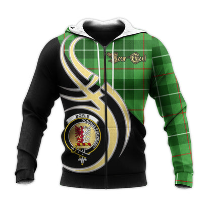 Printivon Boyle Clan Believe In Me Crest Tartan Knitted Hoodie Custom Your Text