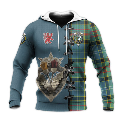 Printivon Brisbane Modern Tartan Hoodie Lion Rampant And Celtic Thistle Style