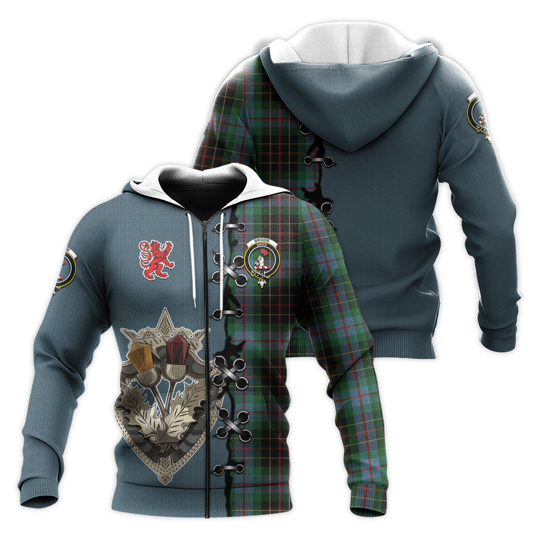 Printivon Brodie Hunting Tartan Hoodie Lion Rampant And Celtic Thistle Style