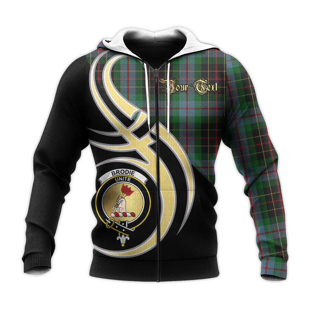 Printivon Brodie Hunting Clan Believe In Me Crest Tartan Knitted Hoodie Custom Your Text