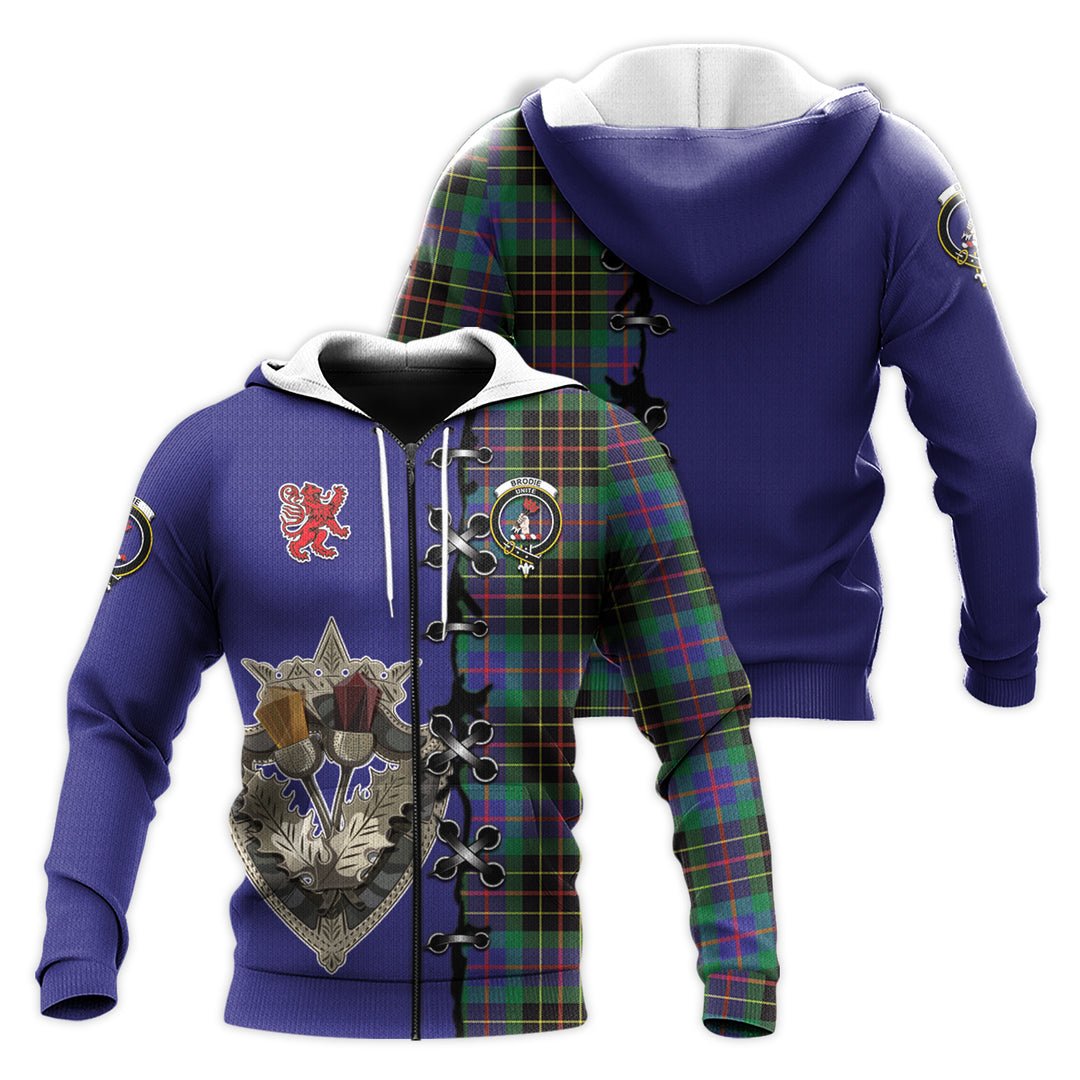 Printivon Brodie Hunting Modern Tartan Hoodie Lion Rampant And Celtic Thistle Style