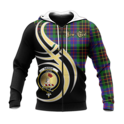 Printivon Brodie Hunting Modern Clan Believe In Me Crest Tartan Knitted Hoodie Custom Your Text