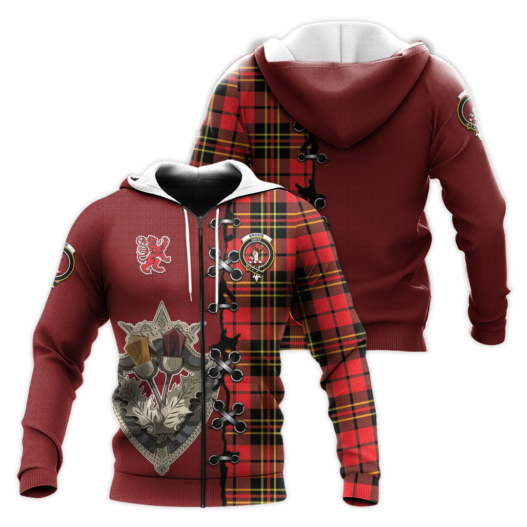 Printivon Brodie Modern Tartan Hoodie Lion Rampant And Celtic Thistle Style