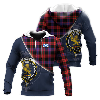Printivon Broun Modern Tartan Scottish Crest Hoodie