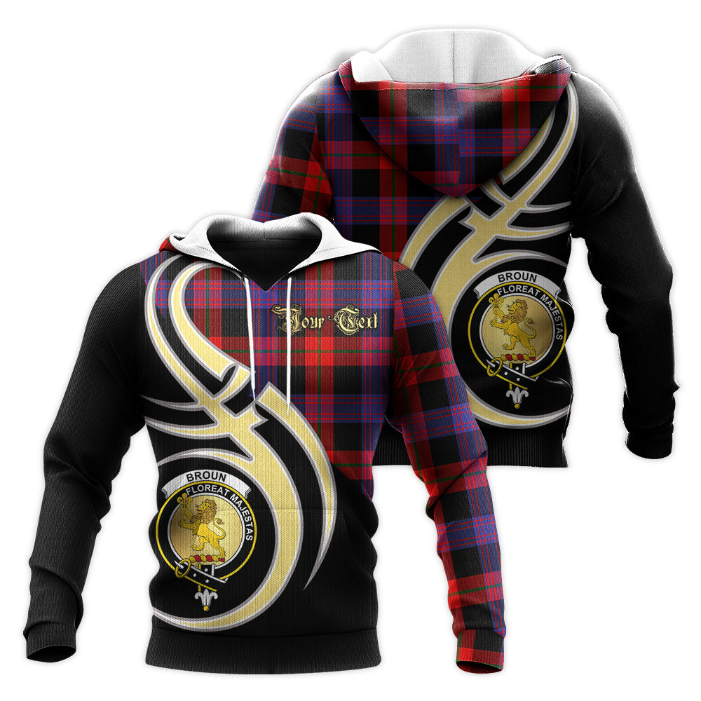 Printivon Broun Modern Clan Believe In Me Crest Tartan Knitted Hoodie Custom Your Text
