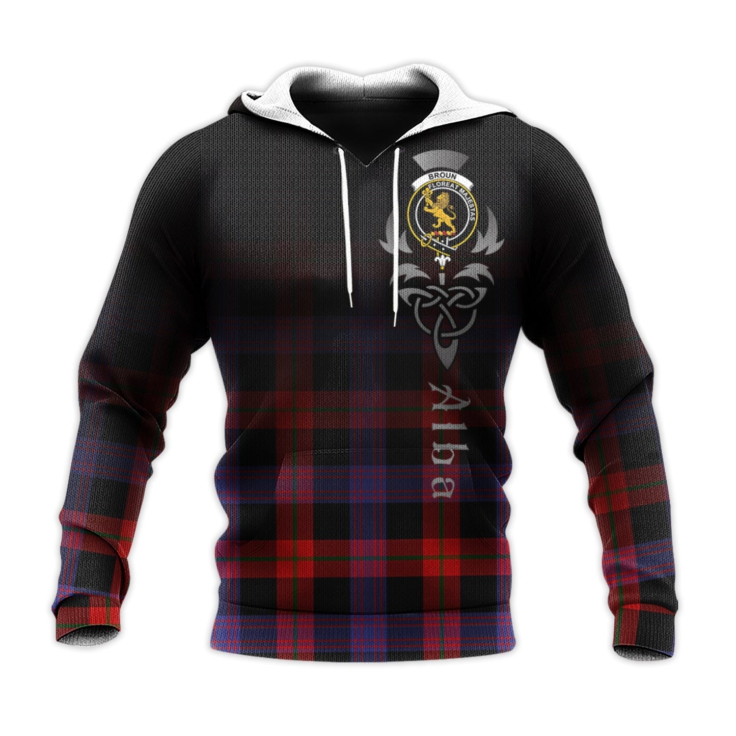 Printivon Broun Modern Tartan Crest Alba Celtic Hoodie
