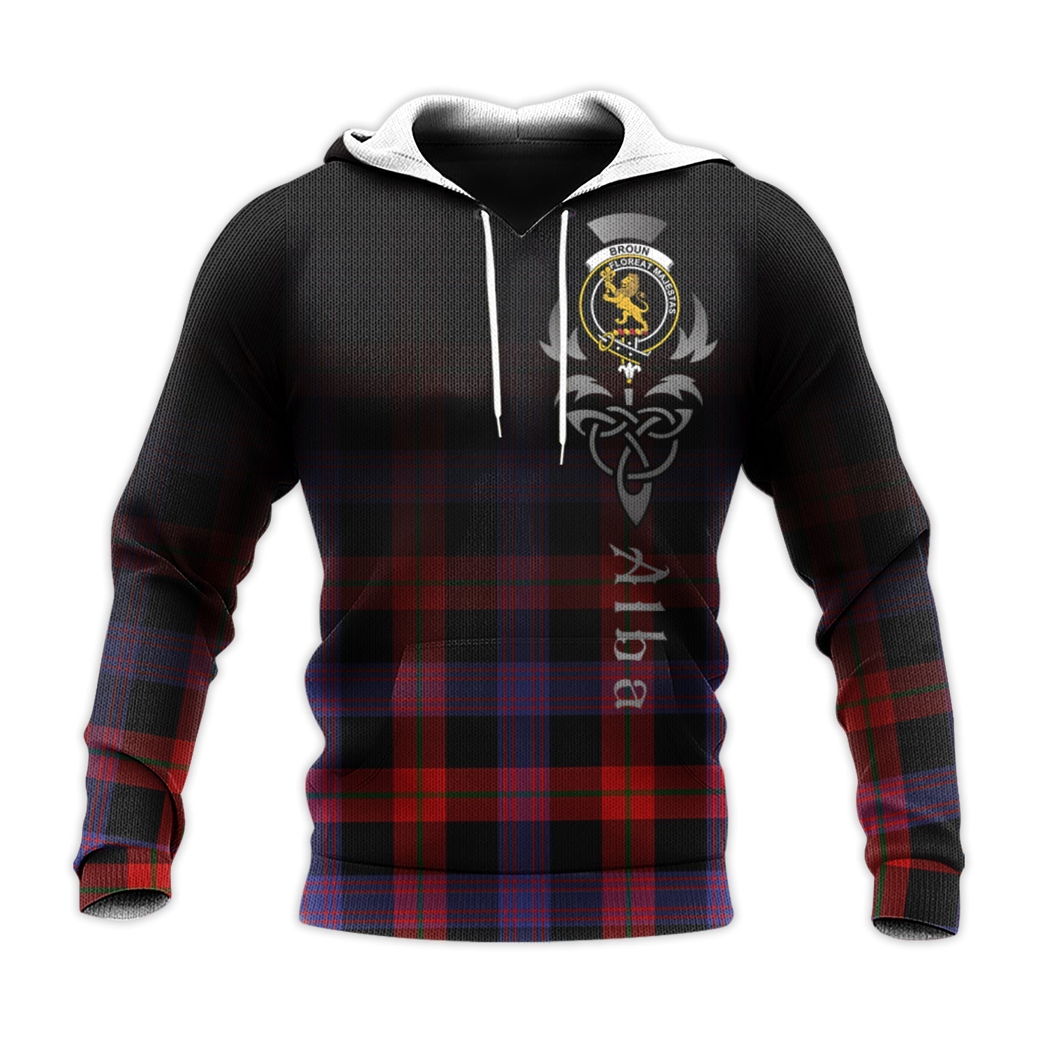 Printivon Broun Modern Tartan Crest Alba Celtic Hoodie