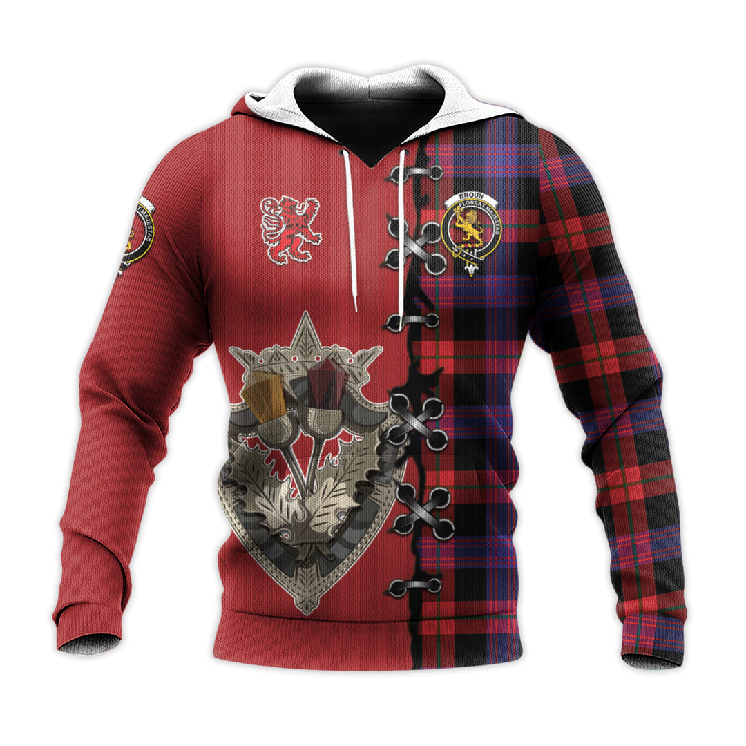 Printivon Broun Modern Tartan Hoodie Lion Rampant And Celtic Thistle Style