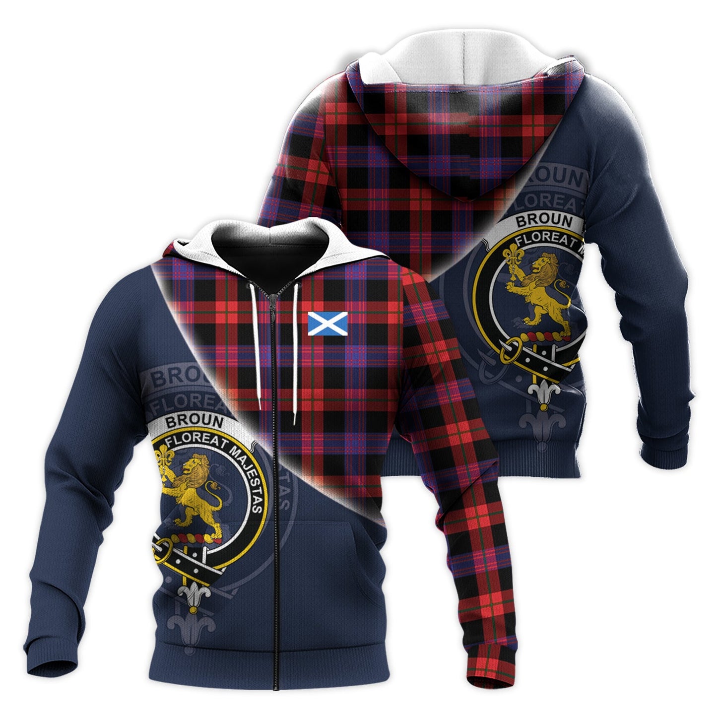 Printivon Broun Modern Tartan Scottish Crest Hoodie