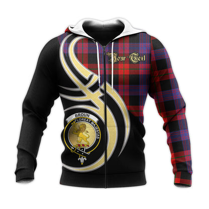 Printivon Broun Modern Clan Believe In Me Crest Tartan Knitted Hoodie Custom Your Text