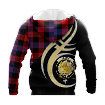 Printivon Broun Modern Clan Believe In Me Crest Tartan Knitted Hoodie Custom Your Text