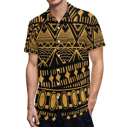 Polynesian Traditional Printed Island Geometric Pattern Fishtail Dress And Hawaiian Shirt Matching Outfit For Couple Set For Him Her