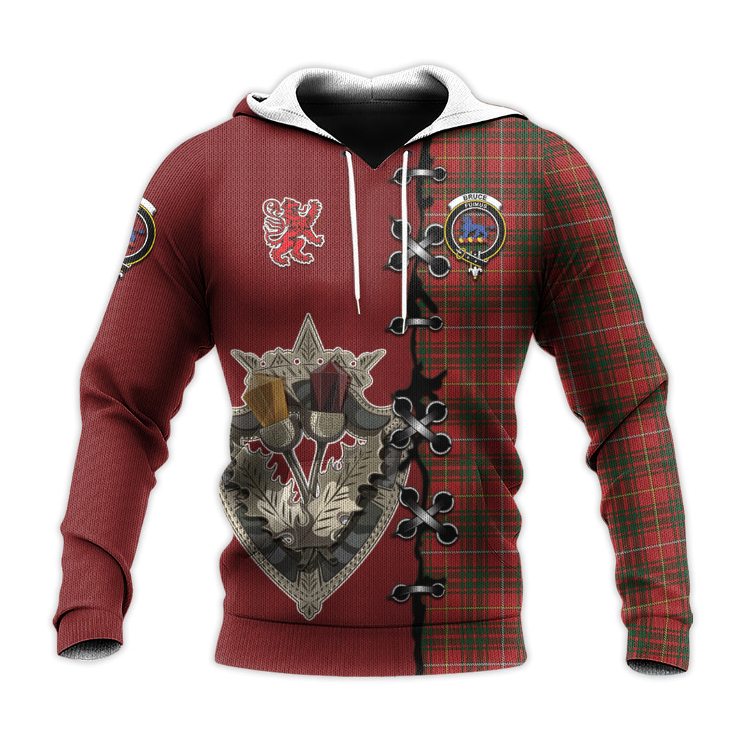 Printivon Bruce Tartan Hoodie Lion Rampant And Celtic Thistle Style